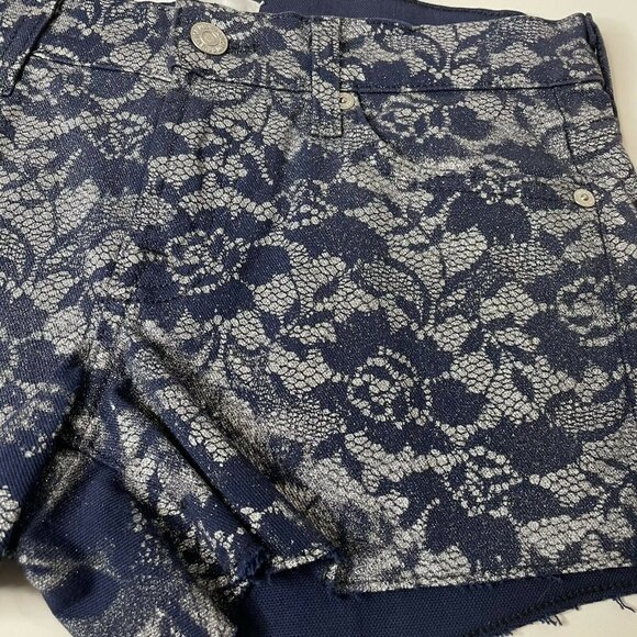 Seven 7 For All Mankind Size 25 Denim Shorts Jean Shorts Silver Lace Print - Picture 9 of 12